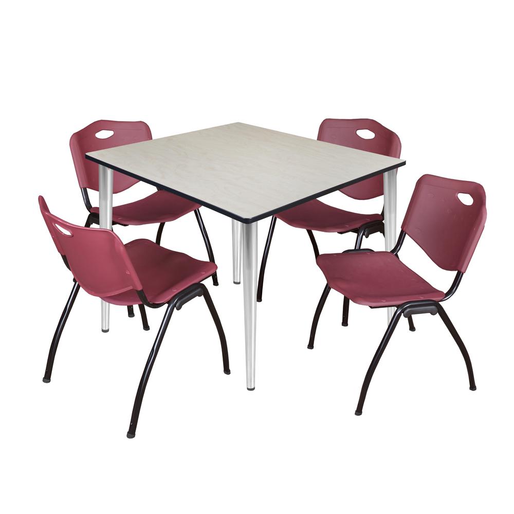 Regency Kahlo 48 in. Square Breakroom Table- Maple Top, Chrome Base & 4 M Stack Chairs- Burgundy. Picture 1