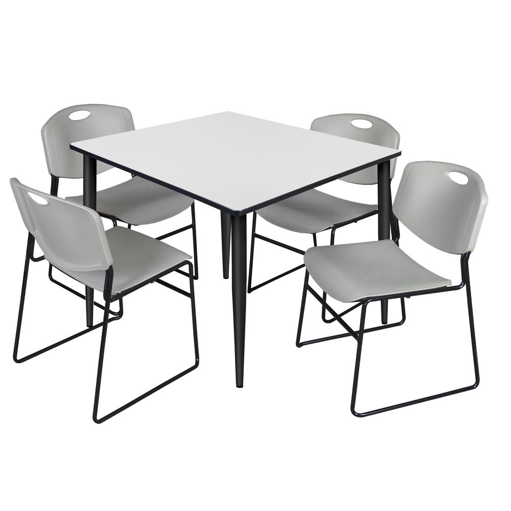 Regency Kahlo 48 in. Square Breakroom Table- White, Black Base & 4 Zeng Stack Chairs- Grey. Picture 1