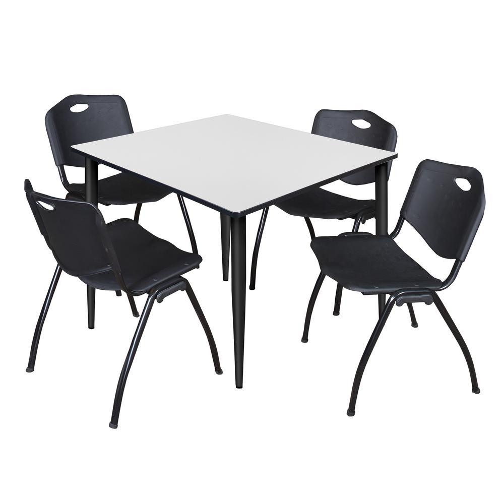 Regency Kahlo 48 in. Square Breakroom Table- White, Black Base & 4 M Stack Chairs- Black. Picture 1