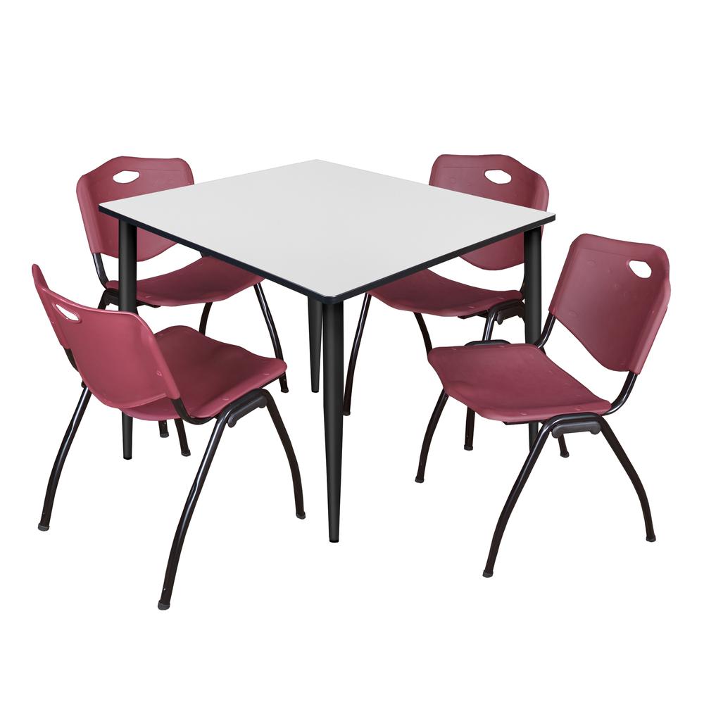 Regency Kahlo 48 in. Square Breakroom Table- White, Black Base & 4 M Stack Chairs- Burgundy. Picture 1