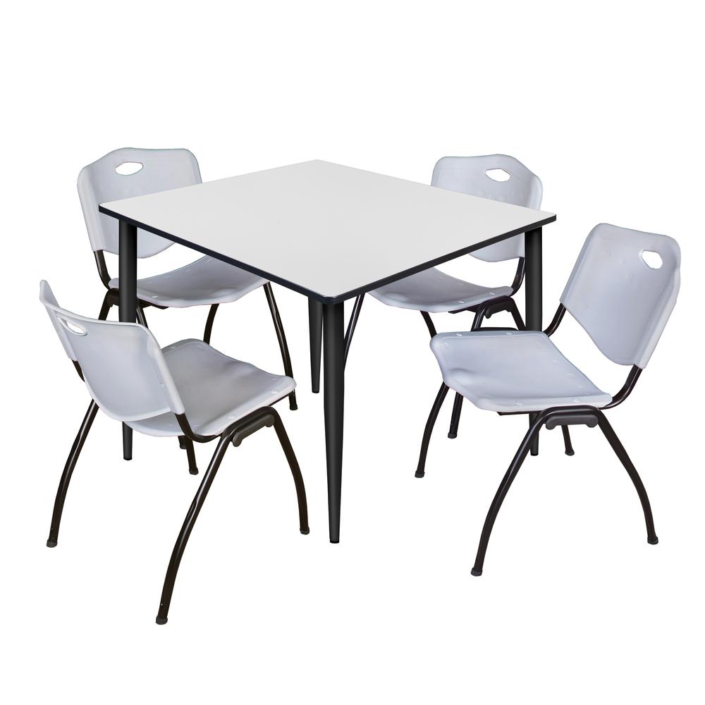 Regency Kahlo 48 in. Square Breakroom Table- White, Black Base & 4 M Stack Chairs- Grey. Picture 1