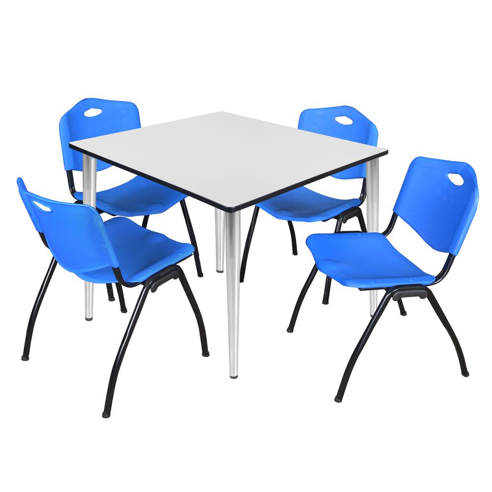 Regency Kahlo 48 in. Square Breakroom Table- White Top, Chrome Base & 4 M Stack Chairs- Blue. Picture 1