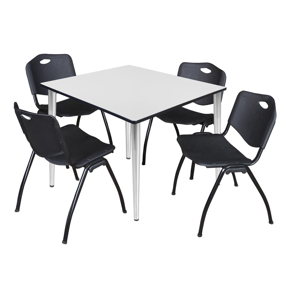 Regency Kahlo 48 in. Square Breakroom Table- White Top, Chrome Base & 4 M Stack Chairs- Black. Picture 1