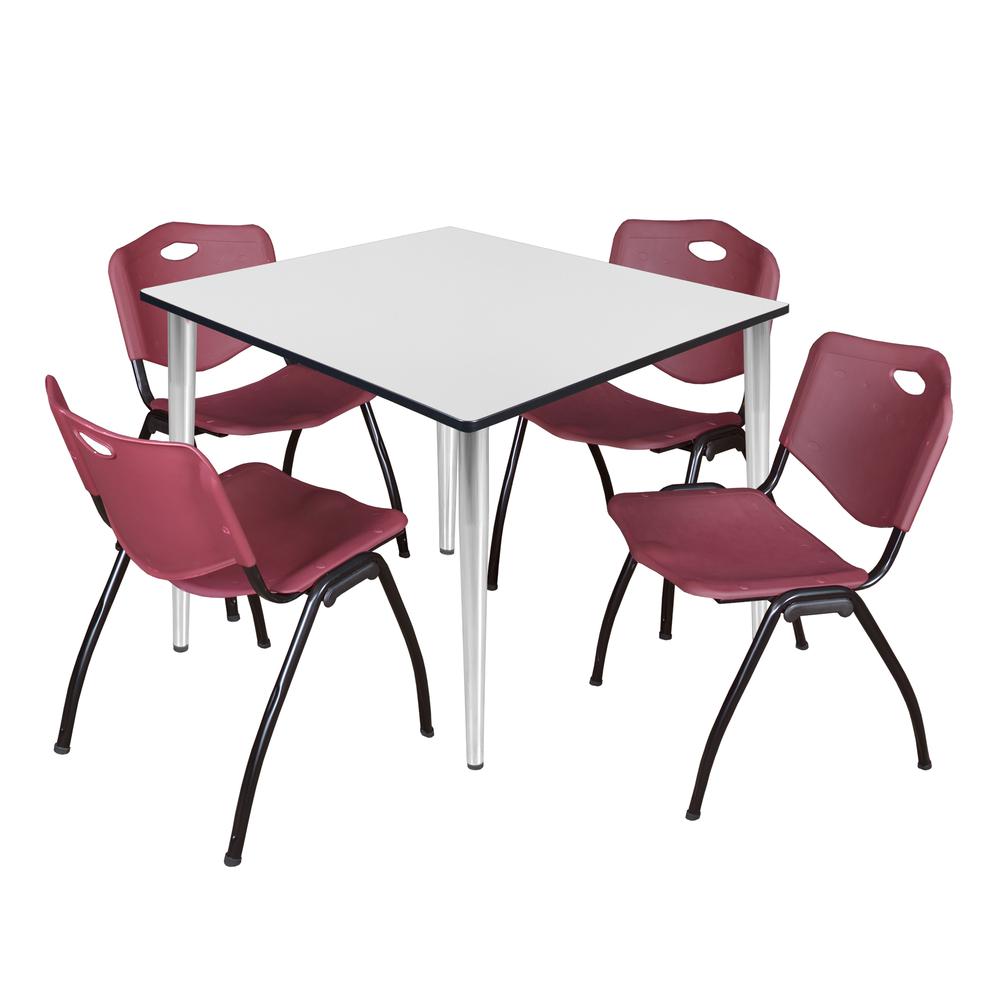 Regency Kahlo 48 in. Square Breakroom Table- White Top, Chrome Base & 4 M Stack Chairs- Burgundy. Picture 1