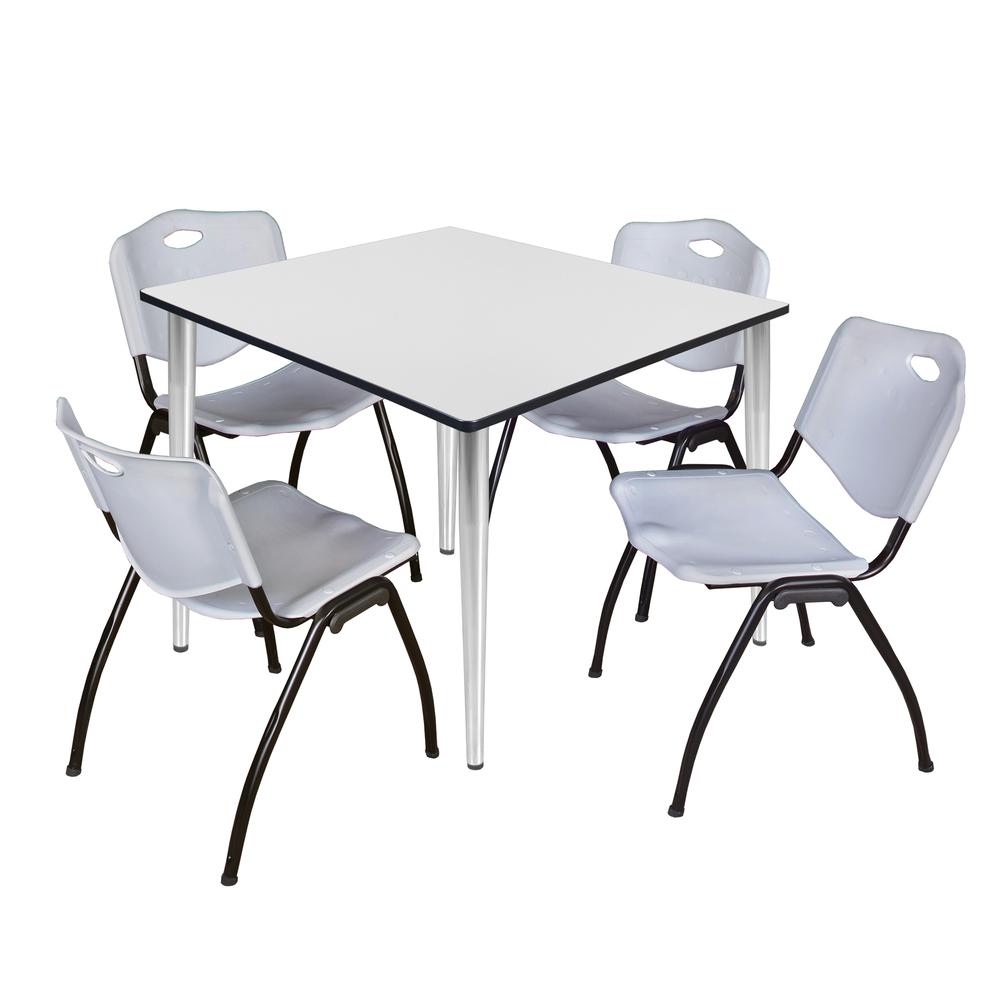 Regency Kahlo 48 in. Square Breakroom Table- White Top, Chrome Base & 4 M Stack Chairs- Grey. Picture 1