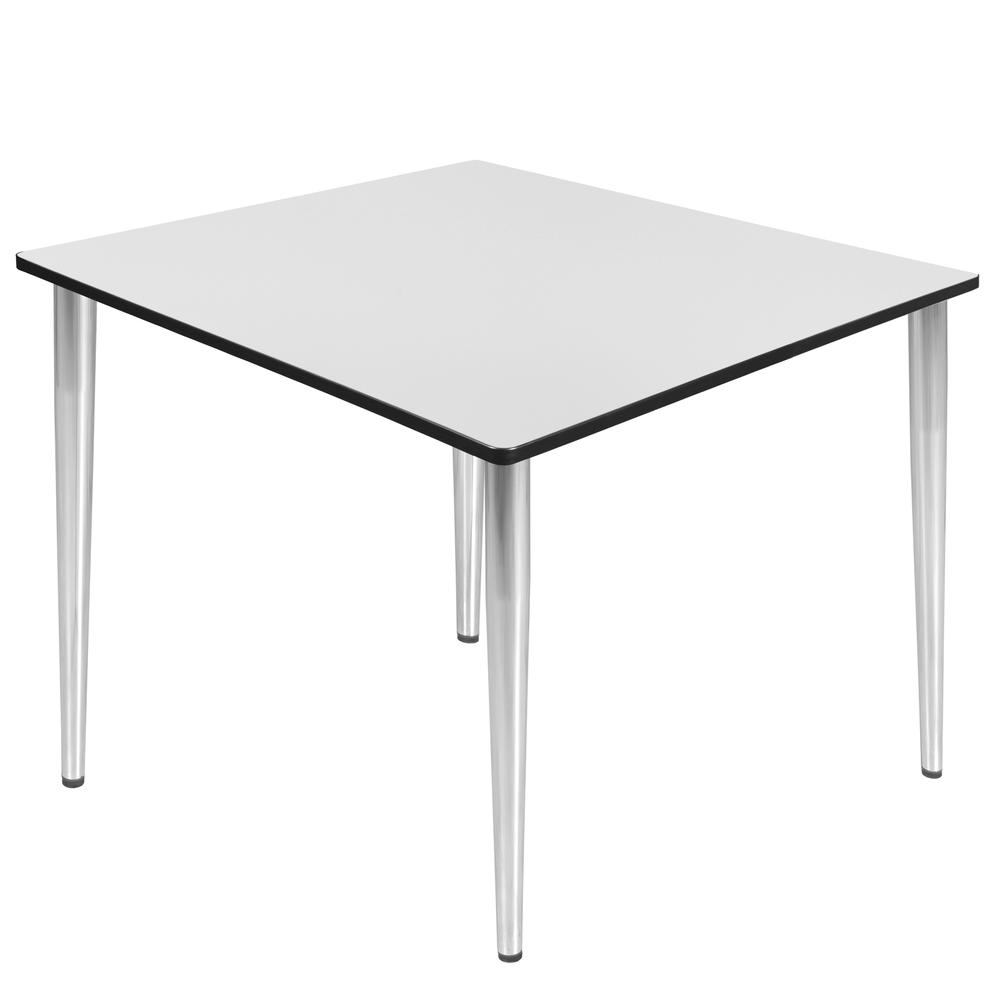 Kahlo 48" Square Tapered Leg Table- White/ Chrome. Picture 1