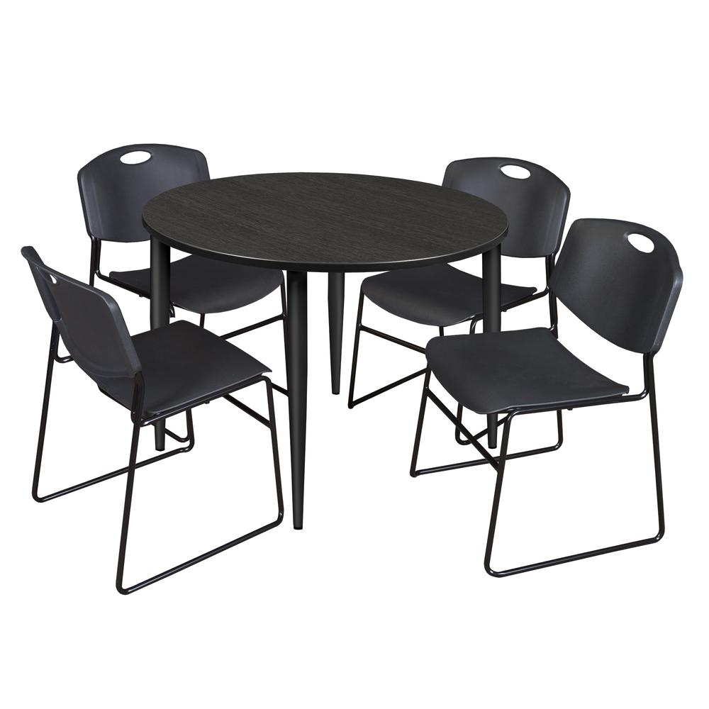 Regency Kahlo 48 in. Round Breakroom Table- Ash Grey Top, Black Base & 4 Zeng Stack Chairs- Black. Picture 1