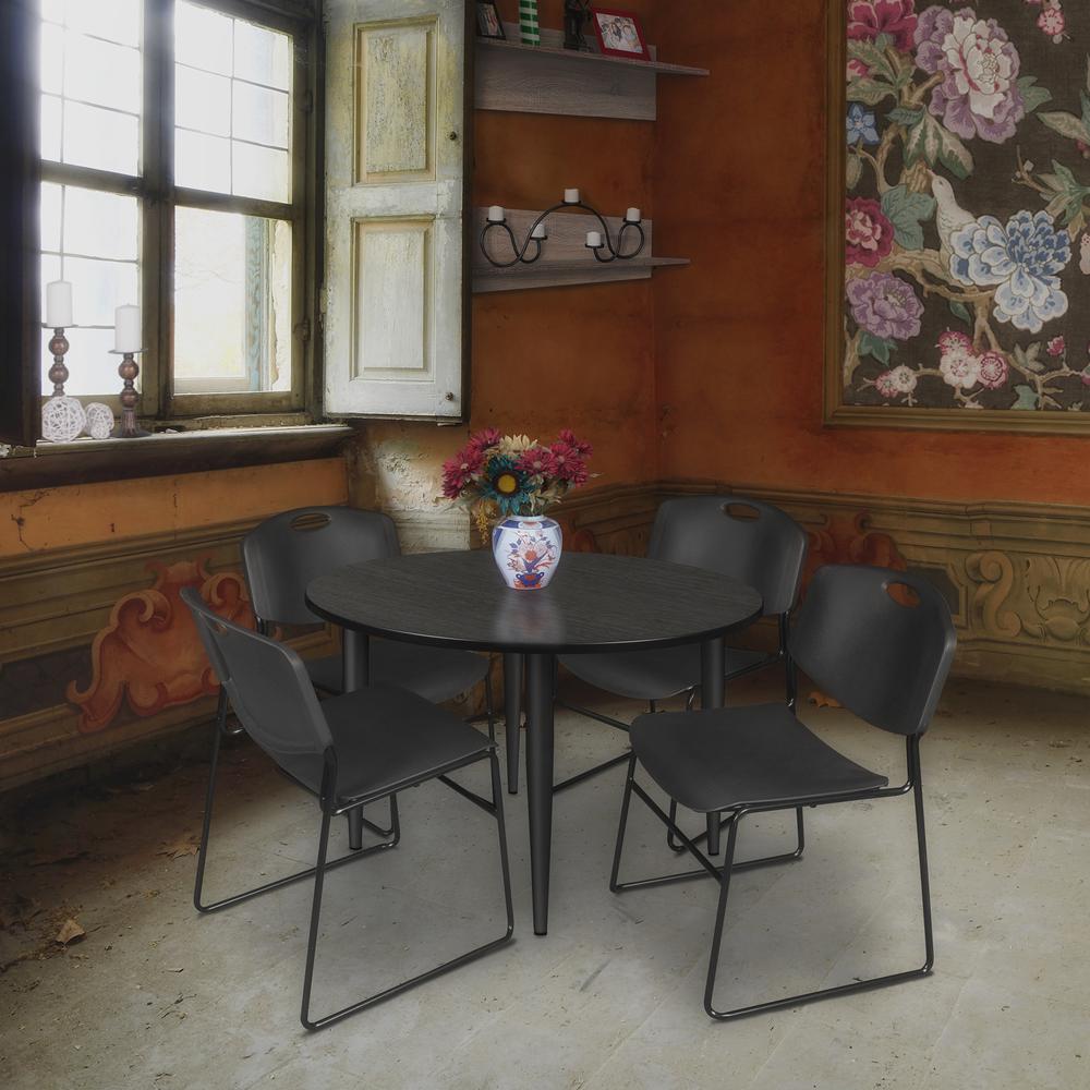 Regency Kahlo 48 in. Round Breakroom Table- Ash Grey Top, Black Base & 4 Zeng Stack Chairs- Black. Picture 7