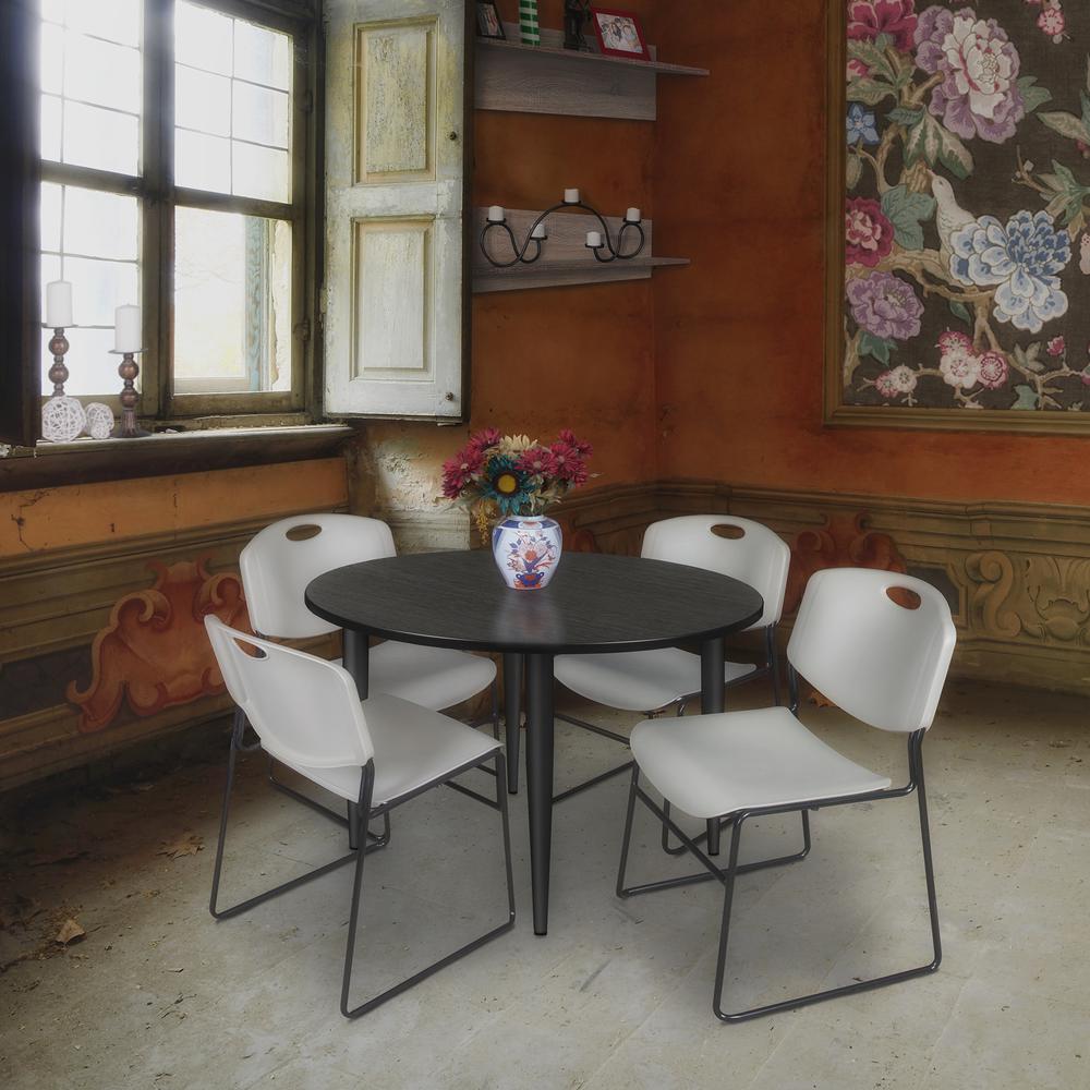Regency Kahlo 48 in. Round Breakroom Table- Ash Grey Top, Black Base & 4 Zeng Stack Chairs- Grey. Picture 7