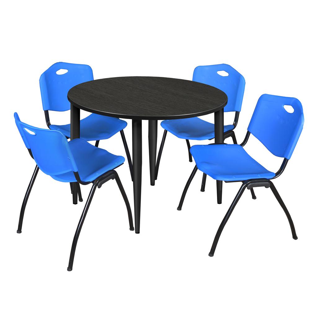 Regency Kahlo 48 in. Round Breakroom Table- Ash Grey Top, Black Base & 4 M Stack Chairs- Blue. Picture 1