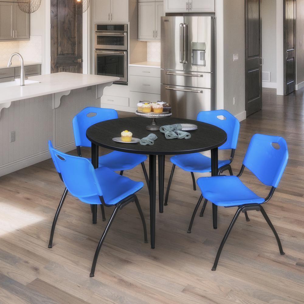 Regency Kahlo 48 in. Round Breakroom Table- Ash Grey Top, Black Base & 4 M Stack Chairs- Blue. Picture 7