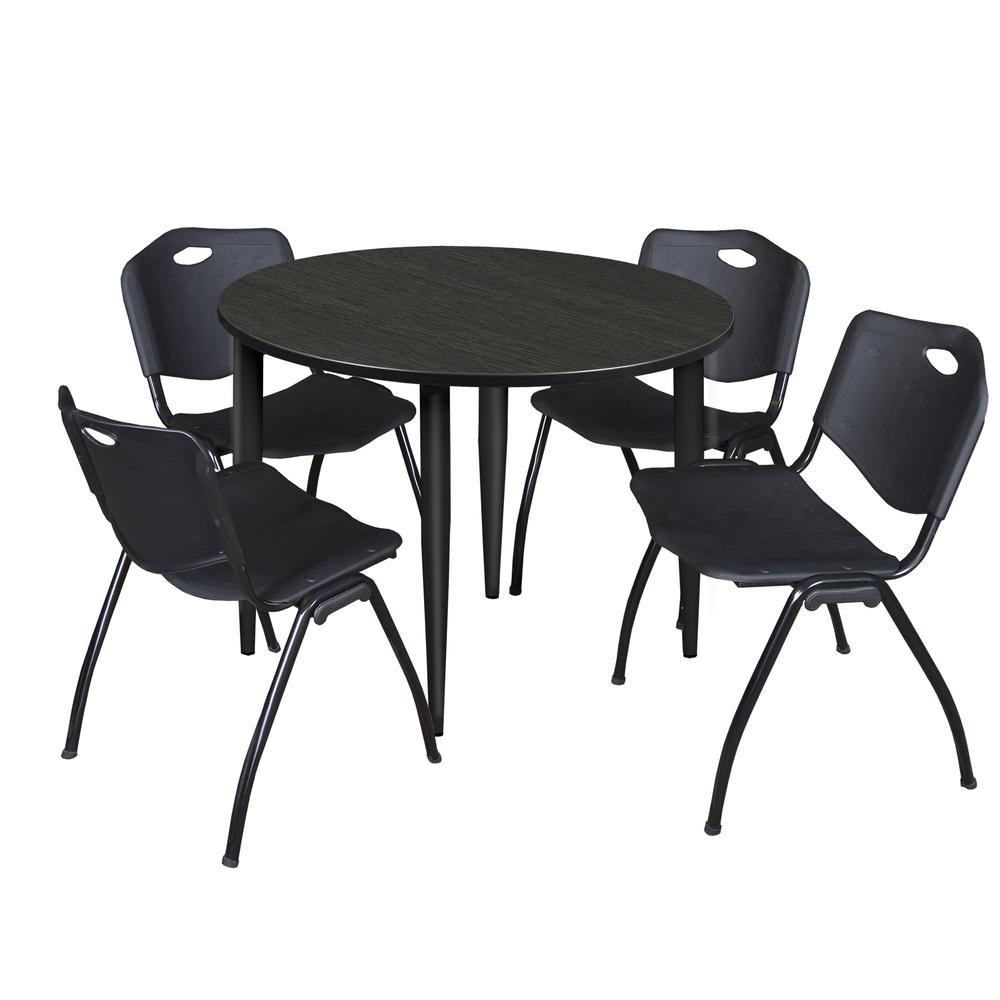 Regency Kahlo 48 in. Round Breakroom Table- Ash Grey Top, Black Base & 4 M Stack Chairs- Black. Picture 1