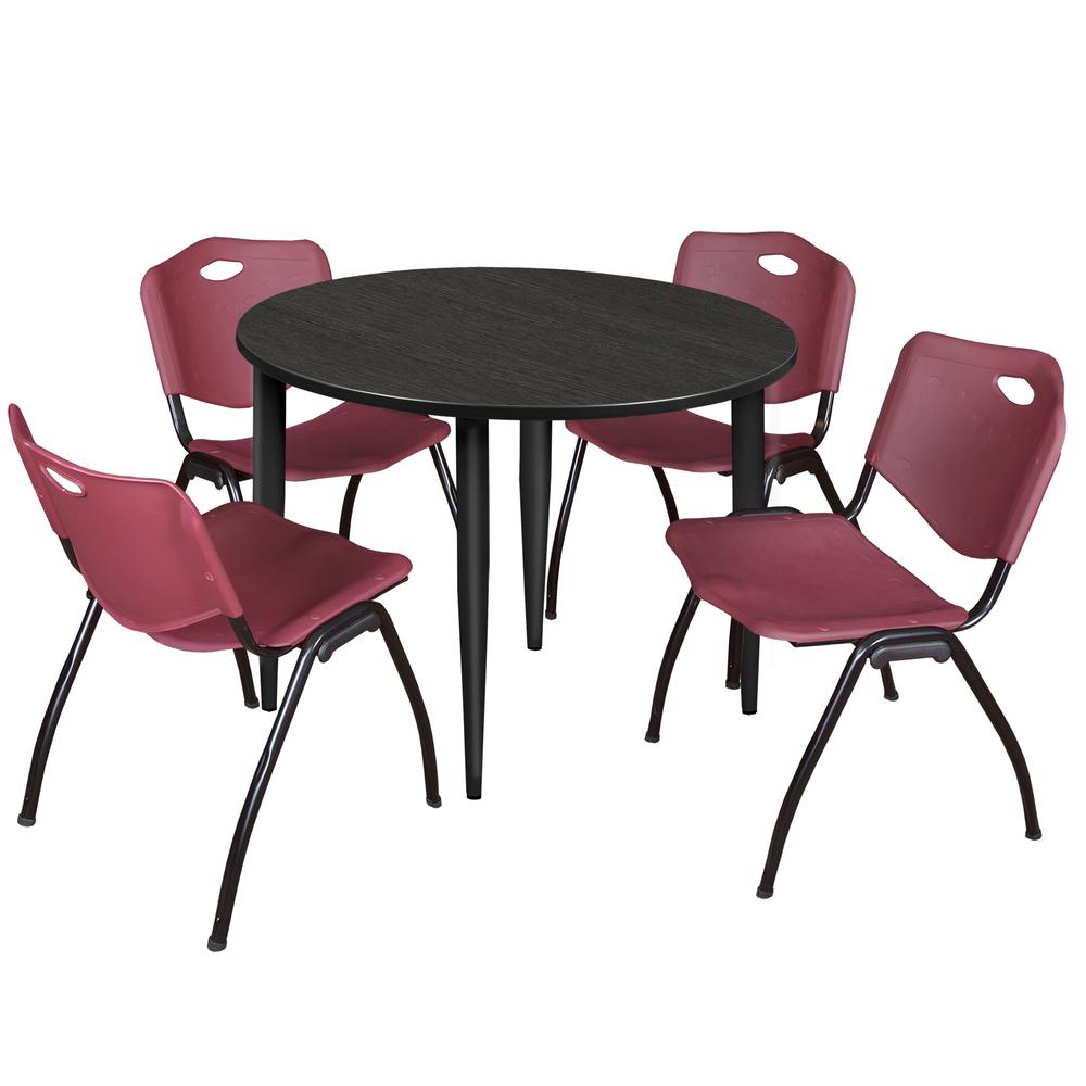 Regency Kahlo 48 in. Round Breakroom Table- Ash Grey Top, Black Base & 4 M Stack Chairs- Burgundy. Picture 1