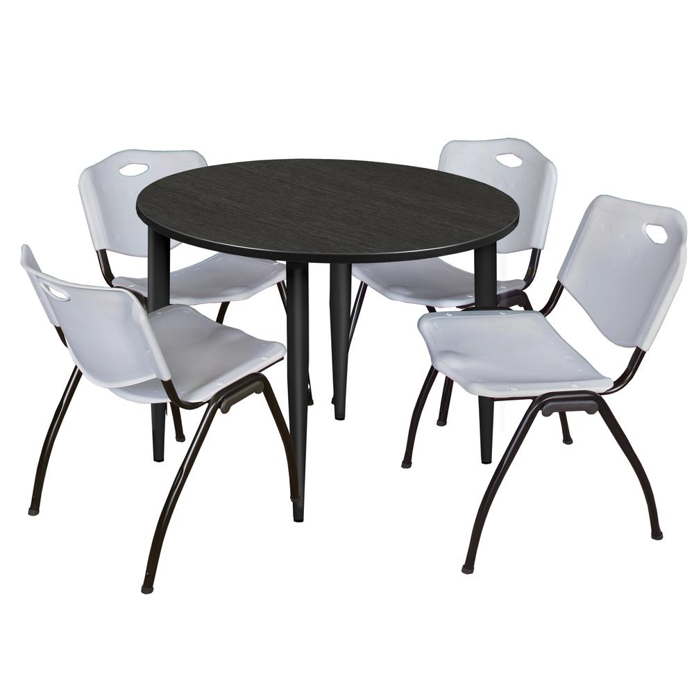 Regency Kahlo 48 in. Round Breakroom Table- Ash Grey Top, Black Base & 4 M Stack Chairs- Grey. Picture 1
