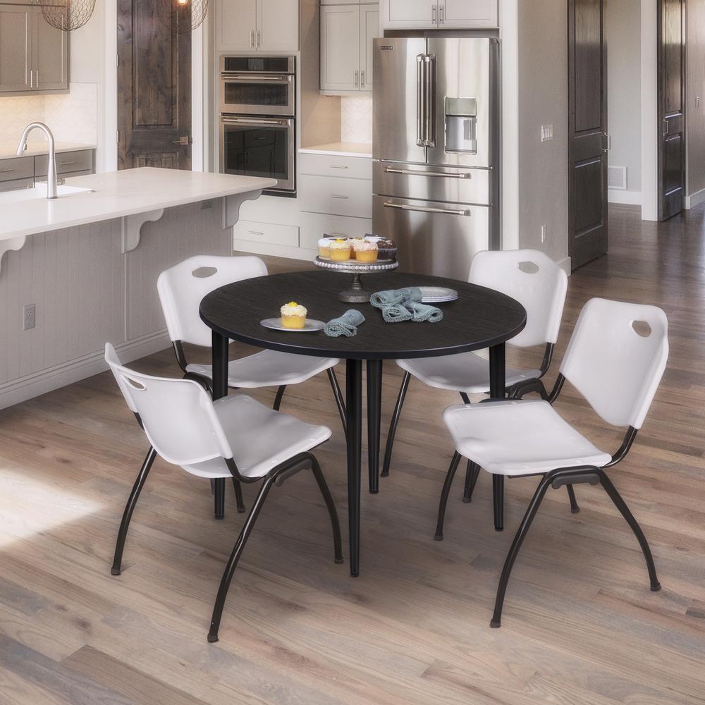 Regency Kahlo 48 in. Round Breakroom Table- Ash Grey Top, Black Base & 4 M Stack Chairs- Grey. Picture 9