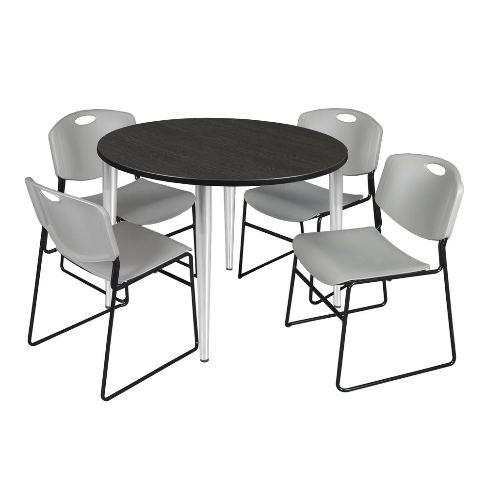 Regency Kahlo 48 in. Round Breakroom Table- Ash Grey Top, Chrome Base & 4 Zeng Stack Chairs- Grey. Picture 1