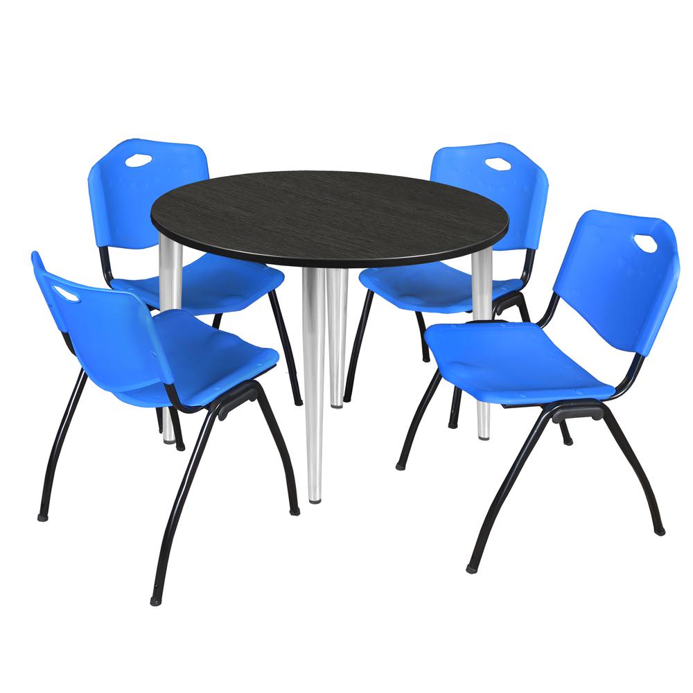 Regency Kahlo 48 in. Round Breakroom Table- Ash Grey Top, Chrome Base & 4 M Stack Chairs- Blue. Picture 1