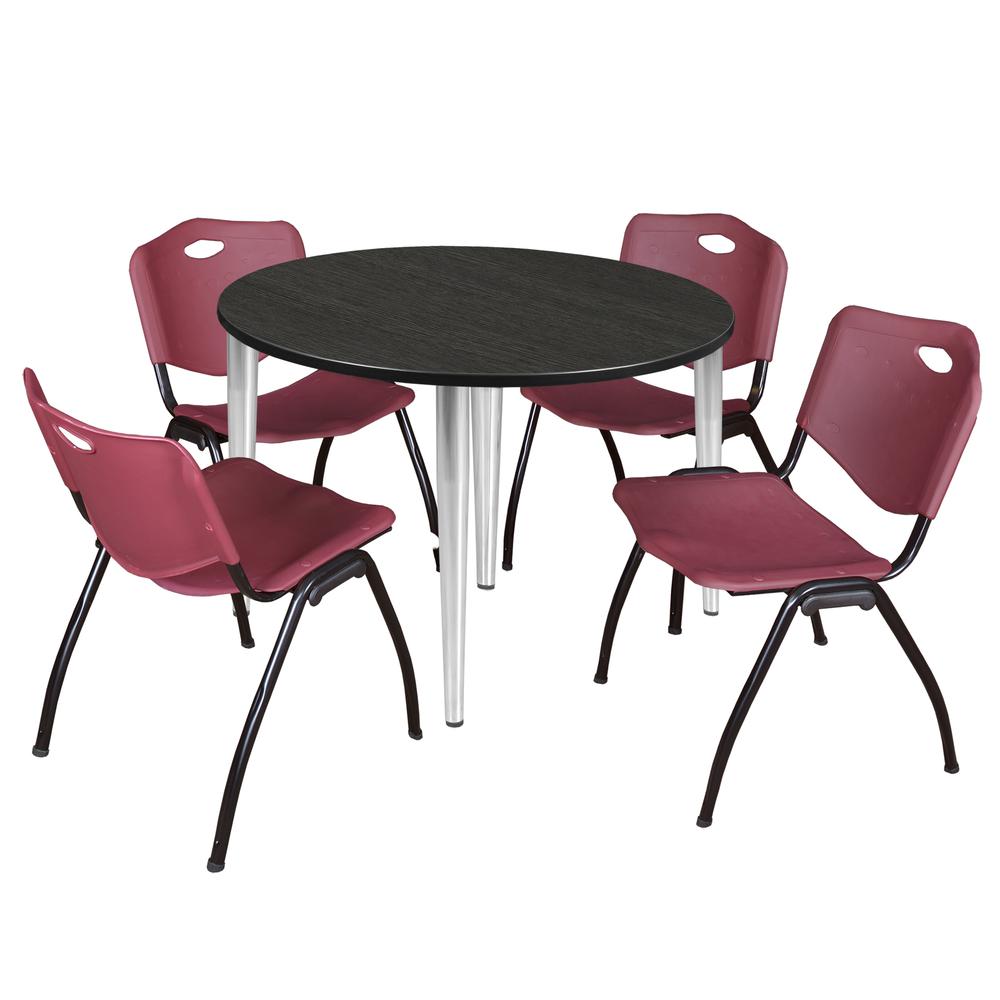 Regency Kahlo 48 in. Round Breakroom Table- Ash Grey Top, Chrome Base & 4 M Stack Chairs- Burgundy. Picture 1
