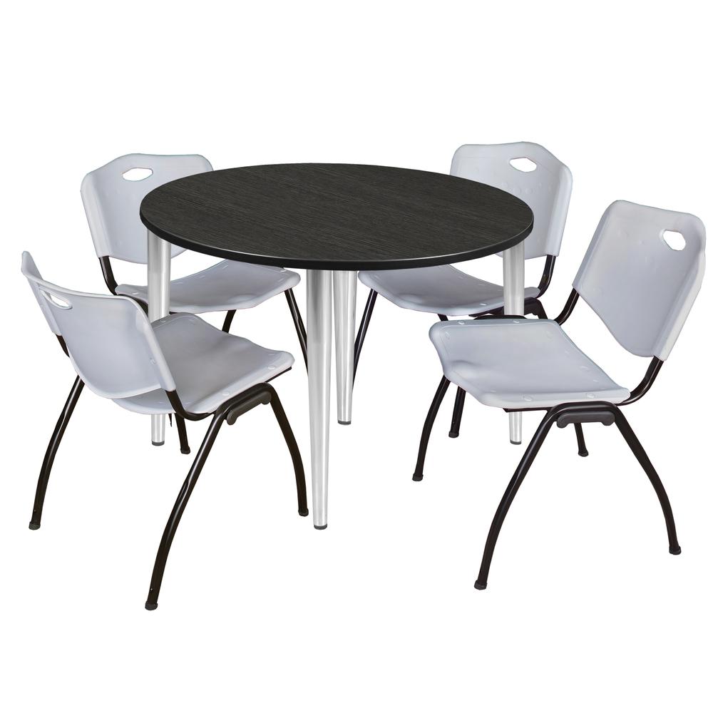 Regency Kahlo 48 in. Round Breakroom Table- Ash Grey Top, Chrome Base & 4 M Stack Chairs- Grey. Picture 1