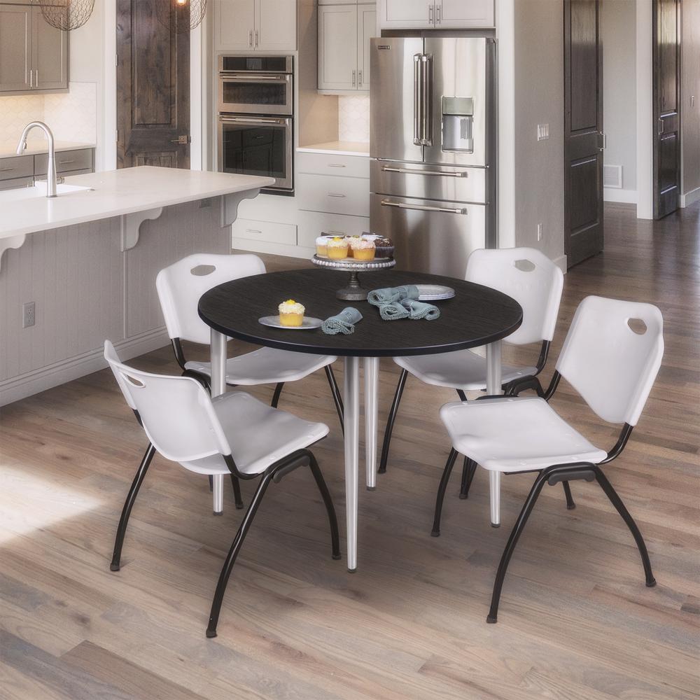 Regency Kahlo 48 in. Round Breakroom Table- Ash Grey Top, Chrome Base & 4 M Stack Chairs- Grey. Picture 7