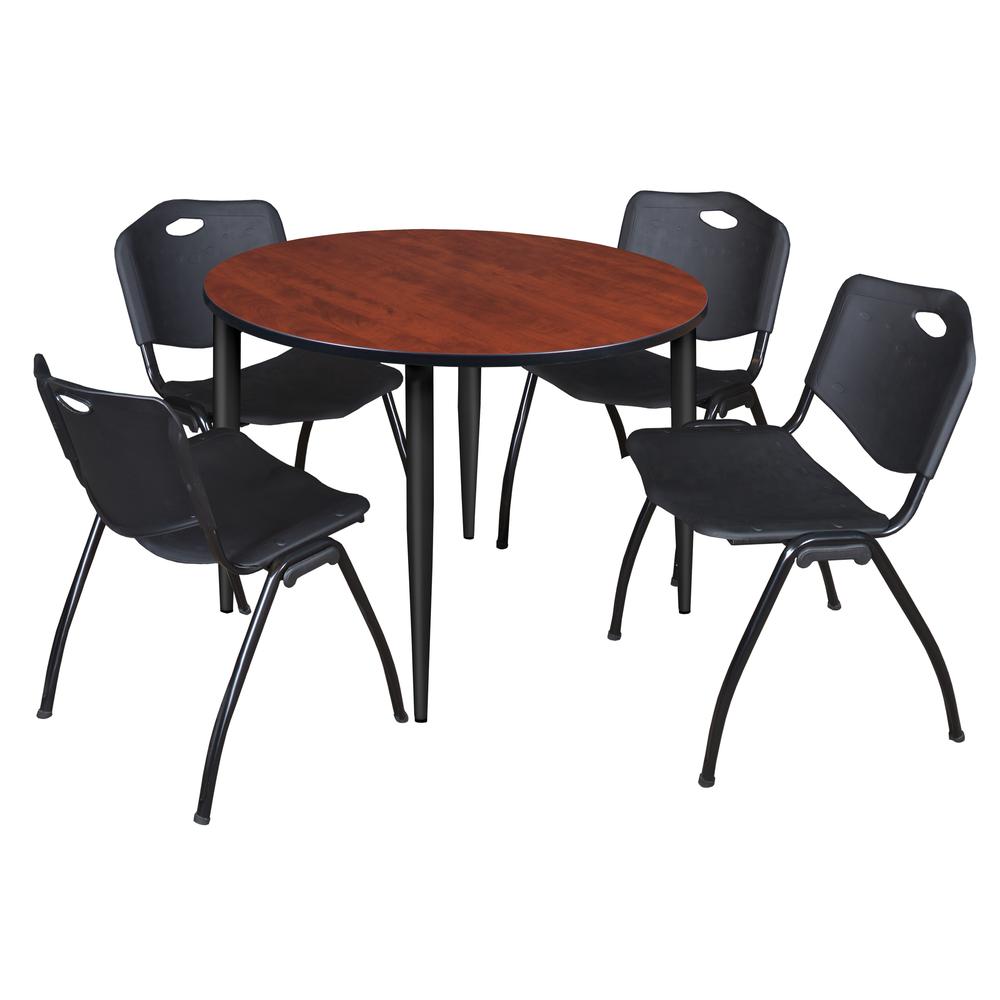 Regency Kahlo 48 in. Round Breakroom Table- Cherry Top, Black Base & 4 M Stack Chairs- Black. Picture 1