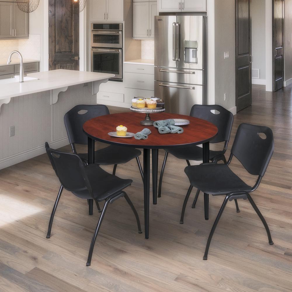 Regency Kahlo 48 in. Round Breakroom Table- Cherry Top, Black Base & 4 M Stack Chairs- Black. Picture 9