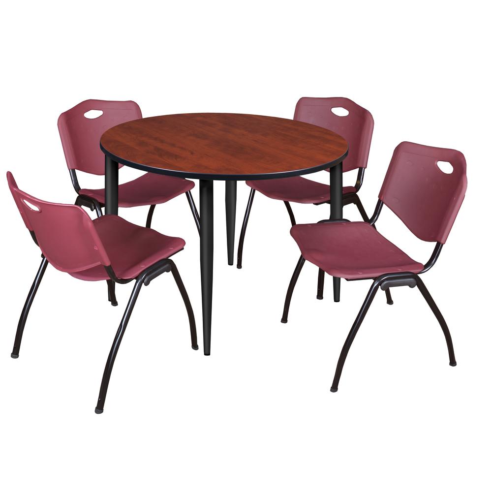 Regency Kahlo 48 in. Round Breakroom Table- Cherry Top, Black Base & 4 M Stack Chairs- Burgundy. Picture 1