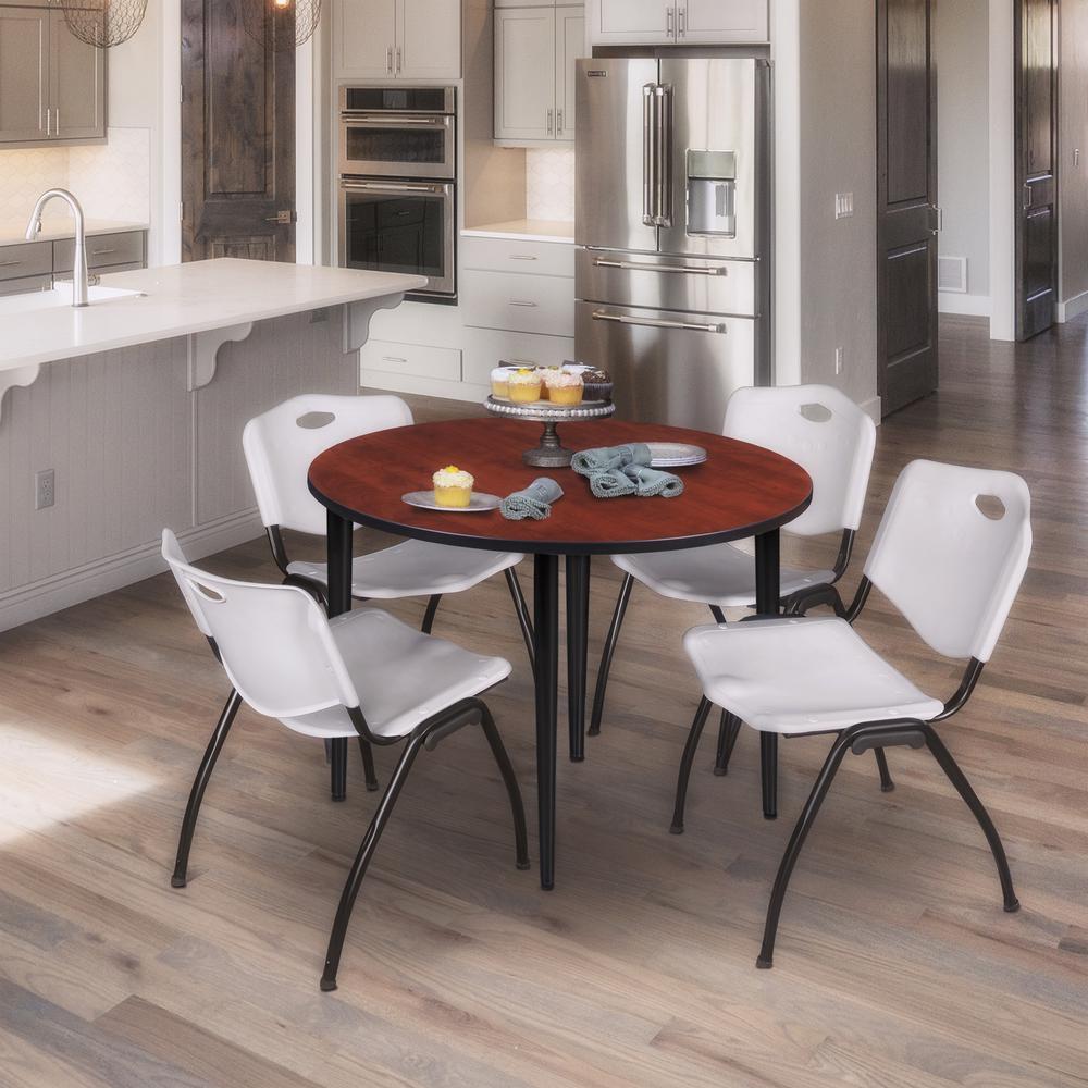 Regency Kahlo 48 in. Round Breakroom Table- Cherry Top, Black Base & 4 M Stack Chairs- Grey. Picture 7