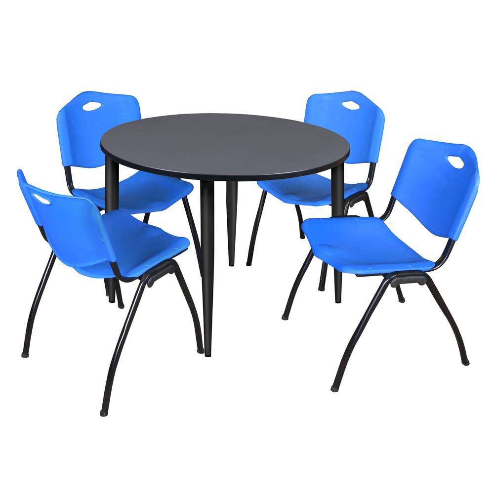 Regency Kahlo 48 in. Round Breakroom Table- Grey Top, Black Base & 4 M Stack Chairs- Blue. Picture 1