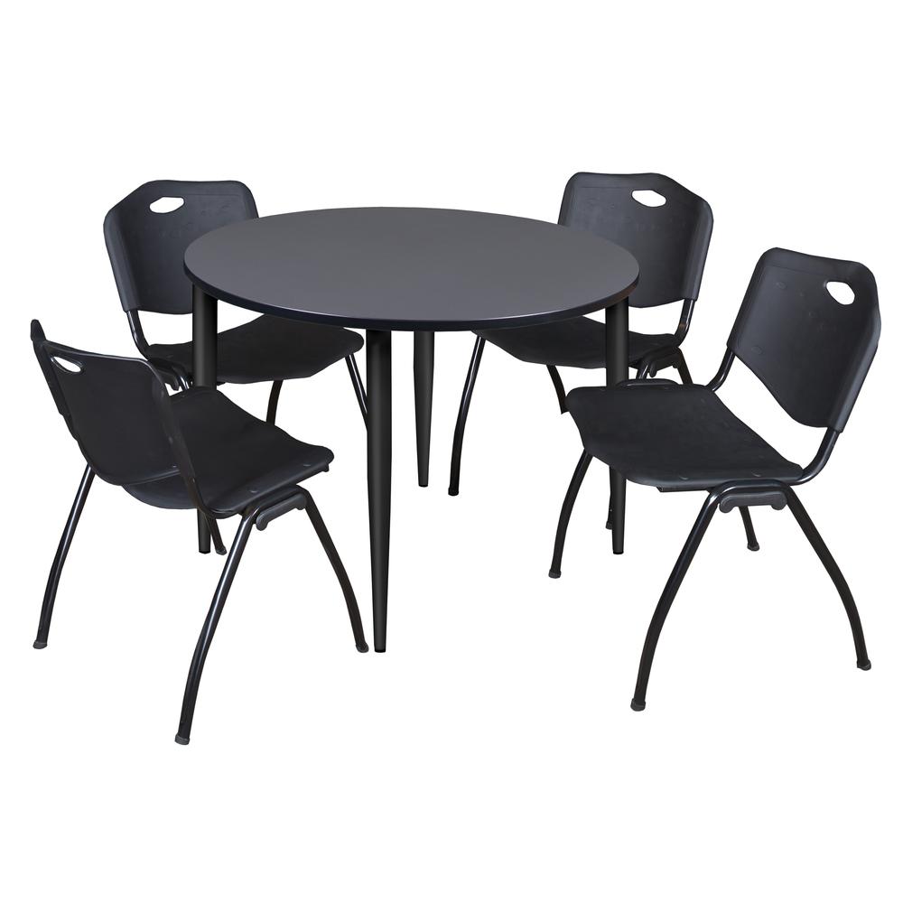 Regency Kahlo 48 in. Round Breakroom Table- Grey Top, Black Base & 4 M Stack Chairs- Black. Picture 1
