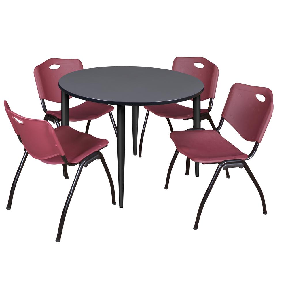 Regency Kahlo 48 in. Round Breakroom Table- Grey Top, Black Base & 4 M Stack Chairs- Burgundy. Picture 1