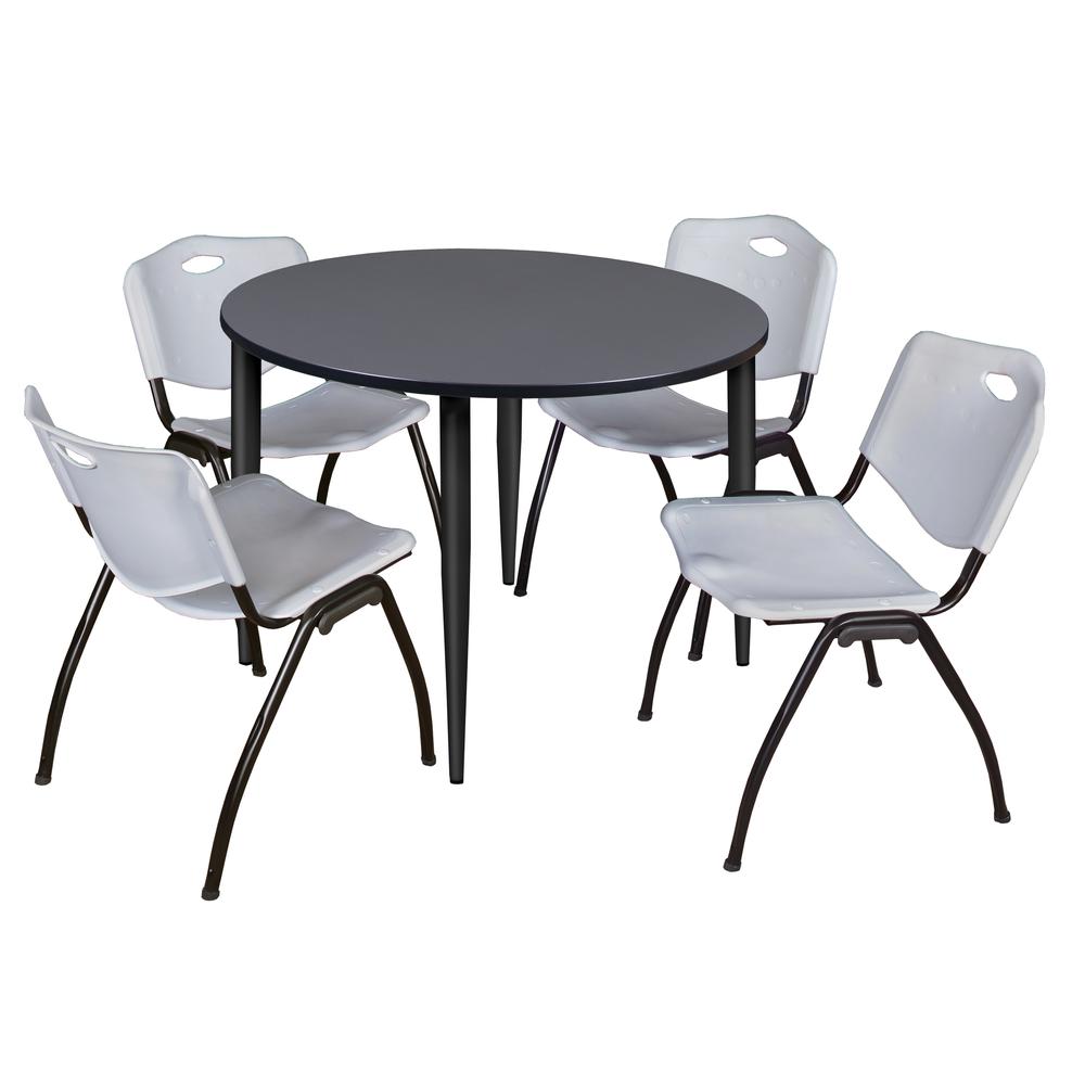 Regency Kahlo 48 in. Round Breakroom Table- Grey Top, Black Base & 4 M Stack Chairs- Grey. Picture 1