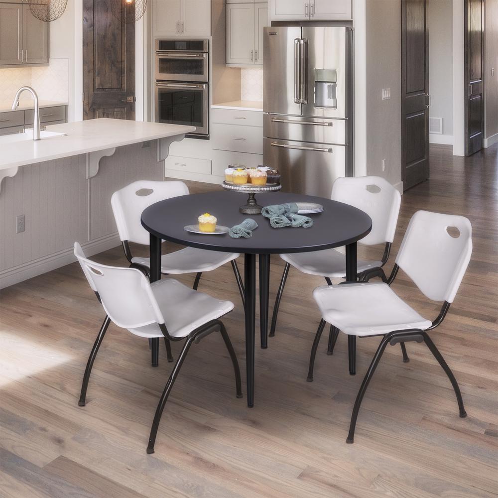 Regency Kahlo 48 in. Round Breakroom Table- Grey Top, Black Base & 4 M Stack Chairs- Grey. Picture 7
