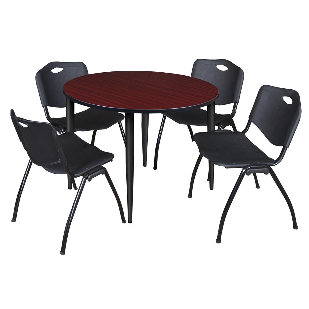 Regency Kahlo 48 in. Round Breakroom Table- Mahogany Top, Black Base & 4 M Stack Chairs- Black. Picture 1