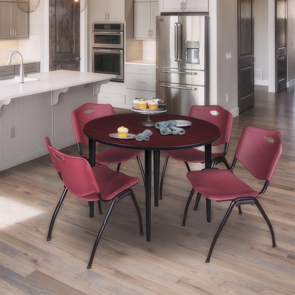 Regency Kahlo 48 in. Round Breakroom Table- Mahogany Top, Black Base & 4 M Stack Chairs- Burgundy. Picture 7