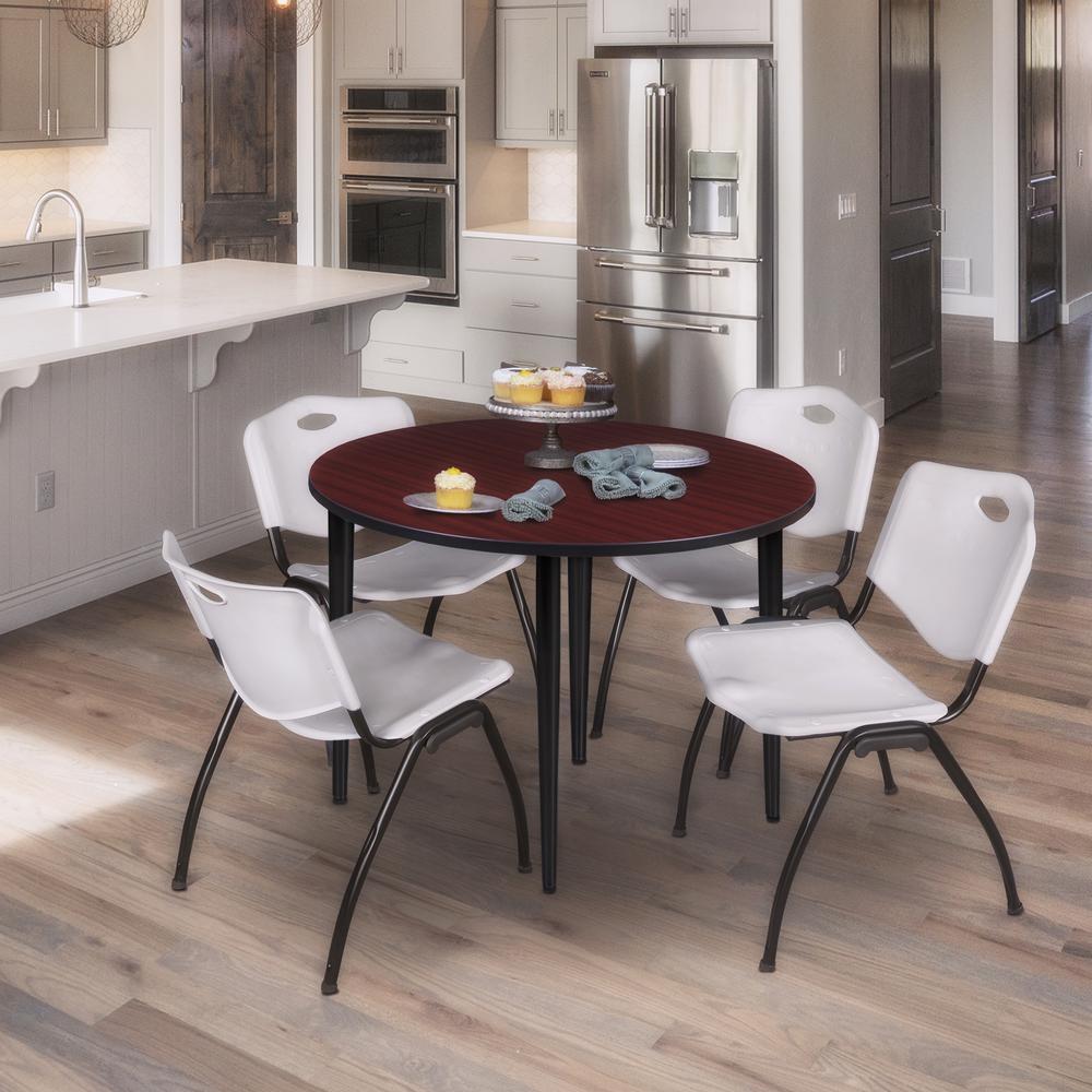 Regency Kahlo 48 in. Round Breakroom Table- Mahogany Top, Black Base & 4 M Stack Chairs- Grey. Picture 7