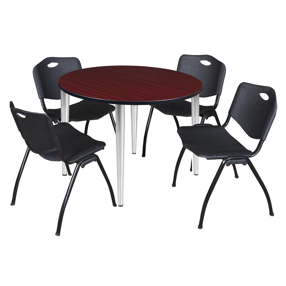 Regency Kahlo 48 in. Round Breakroom Table- Mahogany Top, Chrome Base & 4 M Stack Chairs- Black. Picture 1