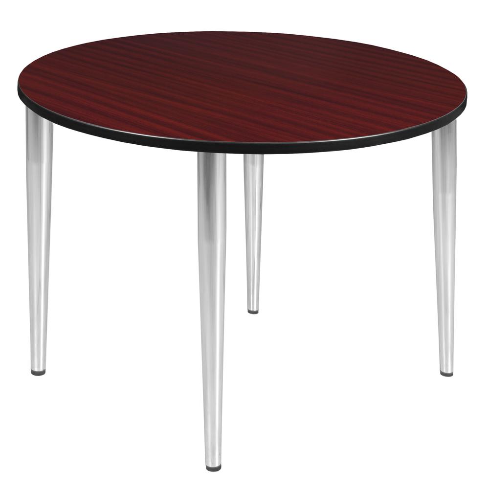 Kahlo 48" Round Tapered Leg Table- Mahogany/ Chrome. Picture 1