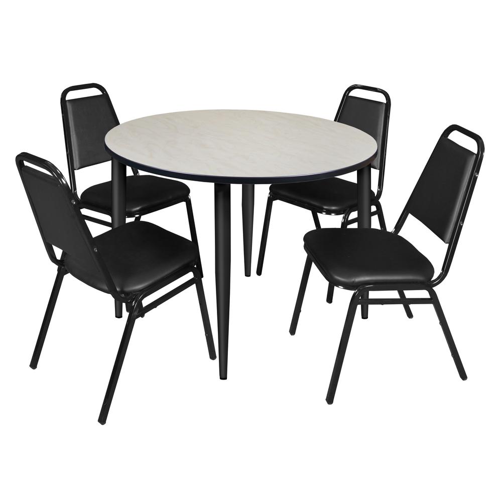Regency Kahlo 48 in. Round Breakroom Table- Maple Top, Black Base & 4 Restaurant Stack Chairs- Black. Picture 1