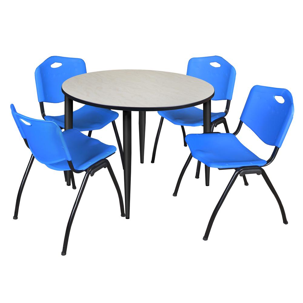 Regency Kahlo 48 in. Round Breakroom Table- Maple Top, Black Base & 4 M Stack Chairs- Blue. Picture 1