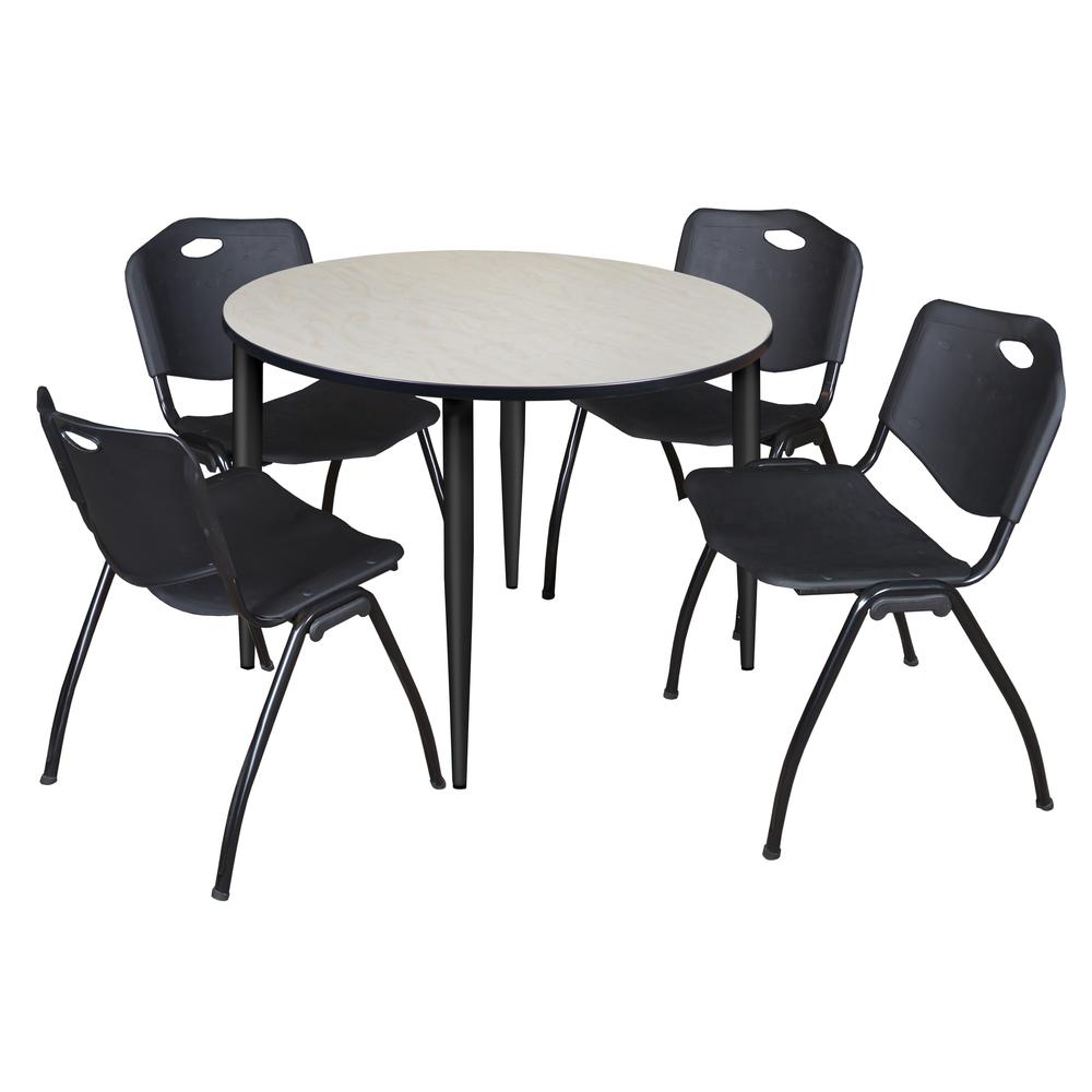 Regency Kahlo 48 in. Round Breakroom Table- Maple Top, Black Base & 4 M Stack Chairs- Black. Picture 1