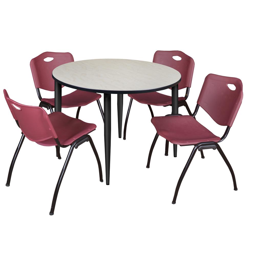 Regency Kahlo 48 in. Round Breakroom Table- Maple Top, Black Base & 4 M Stack Chairs- Burgundy. Picture 1