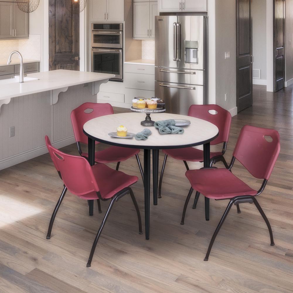 Regency Kahlo 48 in. Round Breakroom Table- Maple Top, Black Base & 4 M Stack Chairs- Burgundy. Picture 9