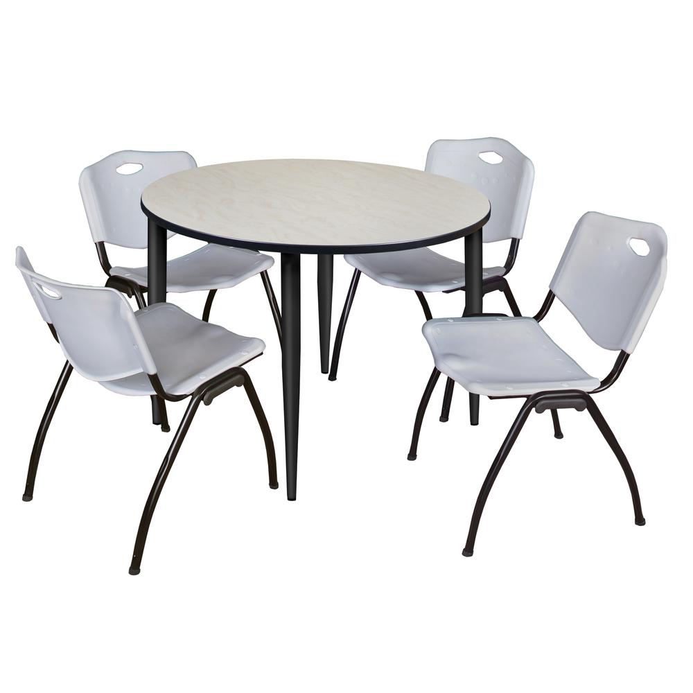 Regency Kahlo 48 in. Round Breakroom Table- Maple Top, Black Base & 4 M Stack Chairs- Grey. Picture 1