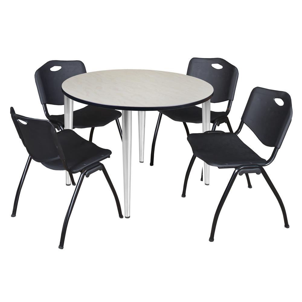 Regency Kahlo 48 in. Round Breakroom Table- Maple Top, Chrome Base & 4 M Stack Chairs- Black. Picture 1