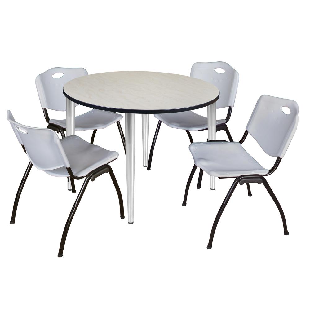 Regency Kahlo 48 in. Round Breakroom Table- Maple Top, Chrome Base & 4 M Stack Chairs- Grey. Picture 1