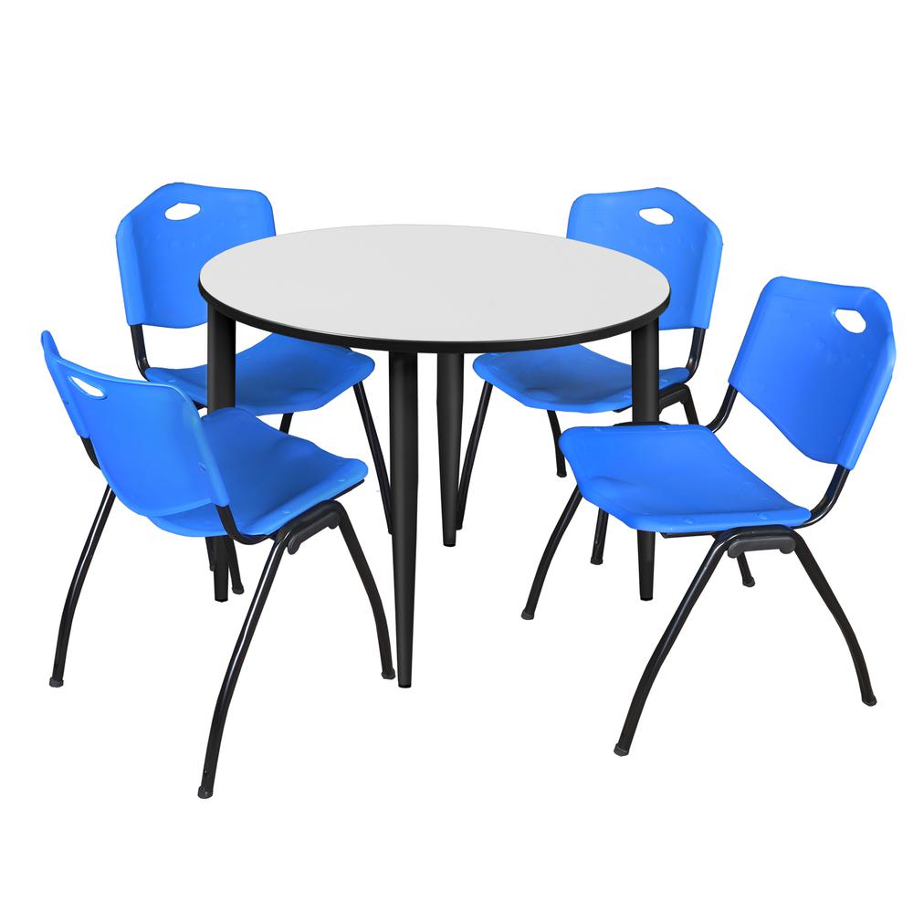 Regency Kahlo 48 in. Round Breakroom Table- White, Black Base & 4 M Stack Chairs- Blue. Picture 1