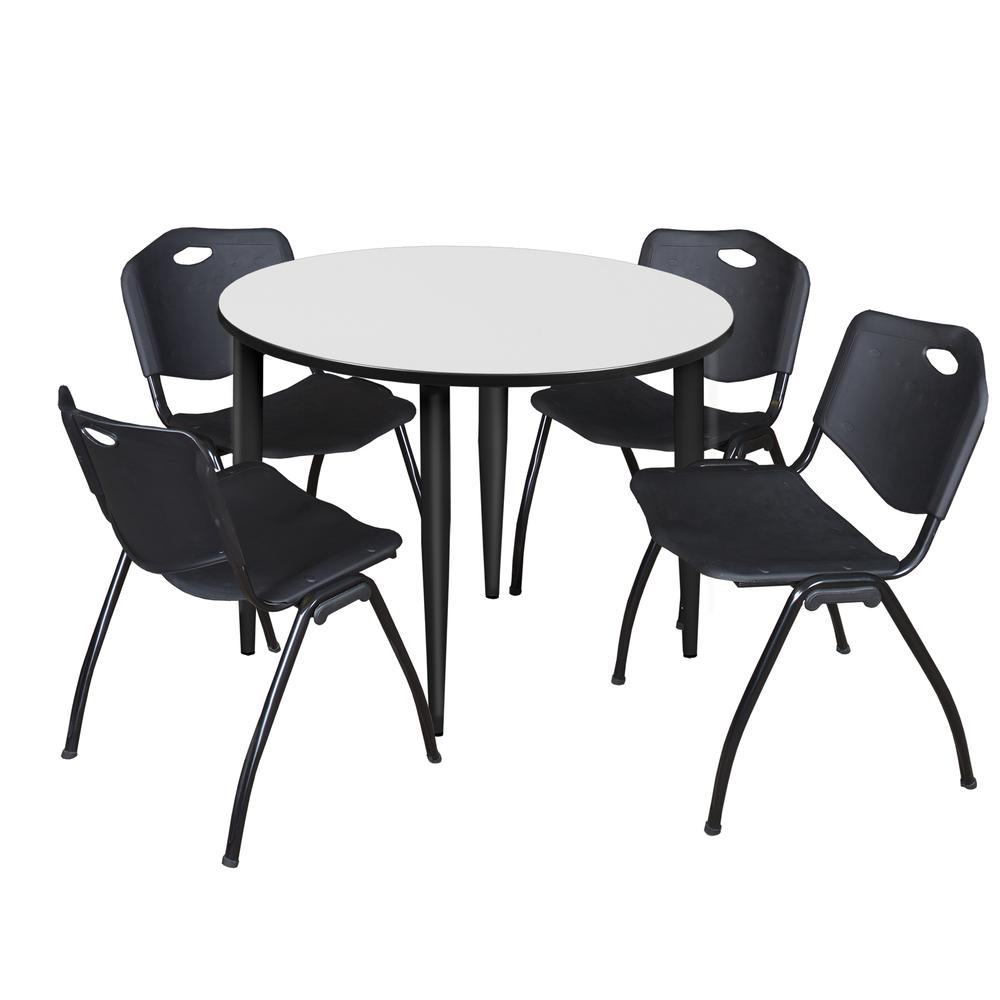 Regency Kahlo 48 in. Round Breakroom Table- White, Black Base & 4 M Stack Chairs- Black. Picture 1