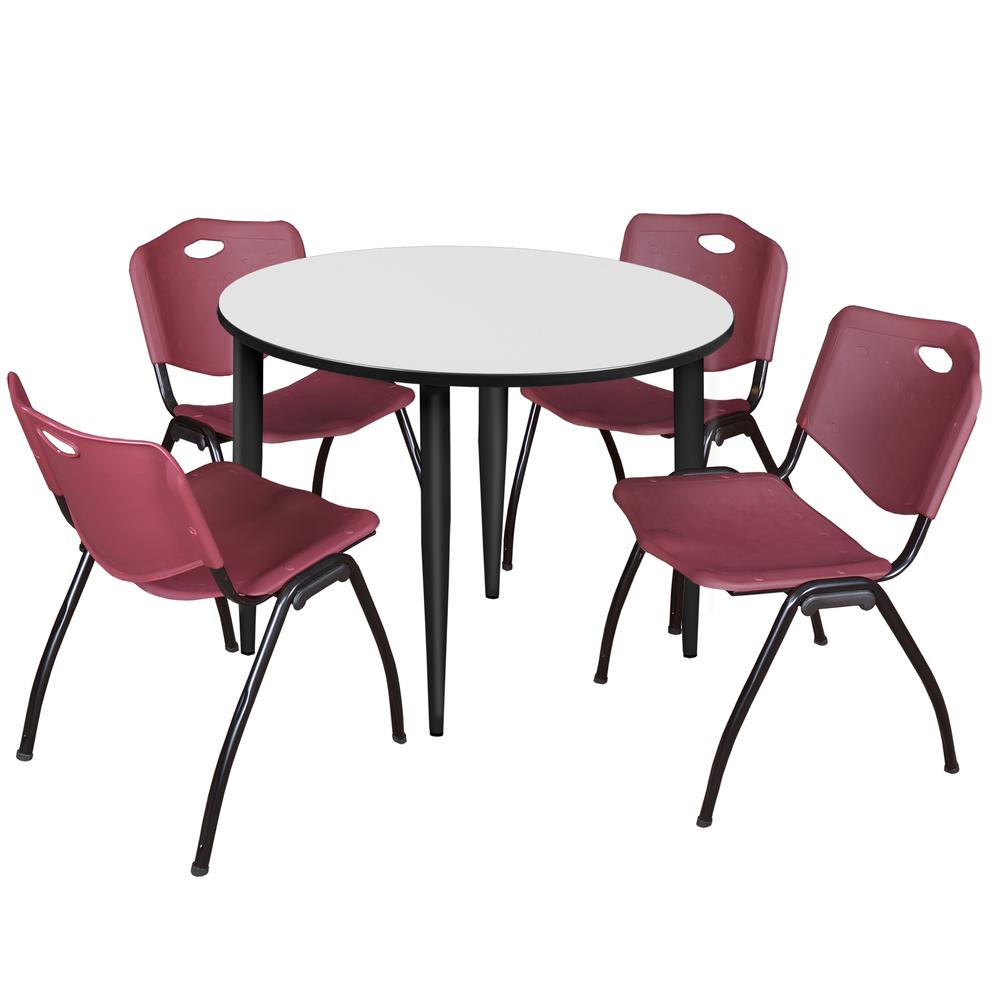 Regency Kahlo 48 in. Round Breakroom Table- White, Black Base & 4 M Stack Chairs- Burgundy. Picture 1