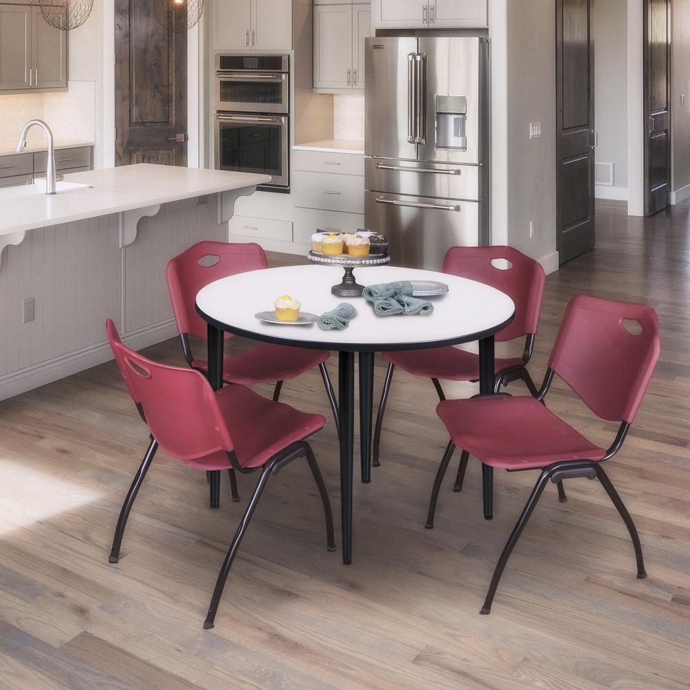 Regency Kahlo 48 in. Round Breakroom Table- White, Black Base & 4 M Stack Chairs- Burgundy. Picture 7